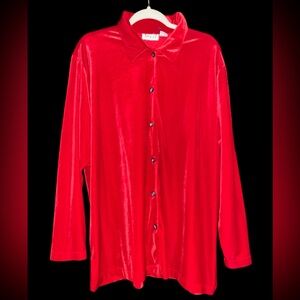 “EPOGEE” VTG 90’s cherry red velour button-down tunic